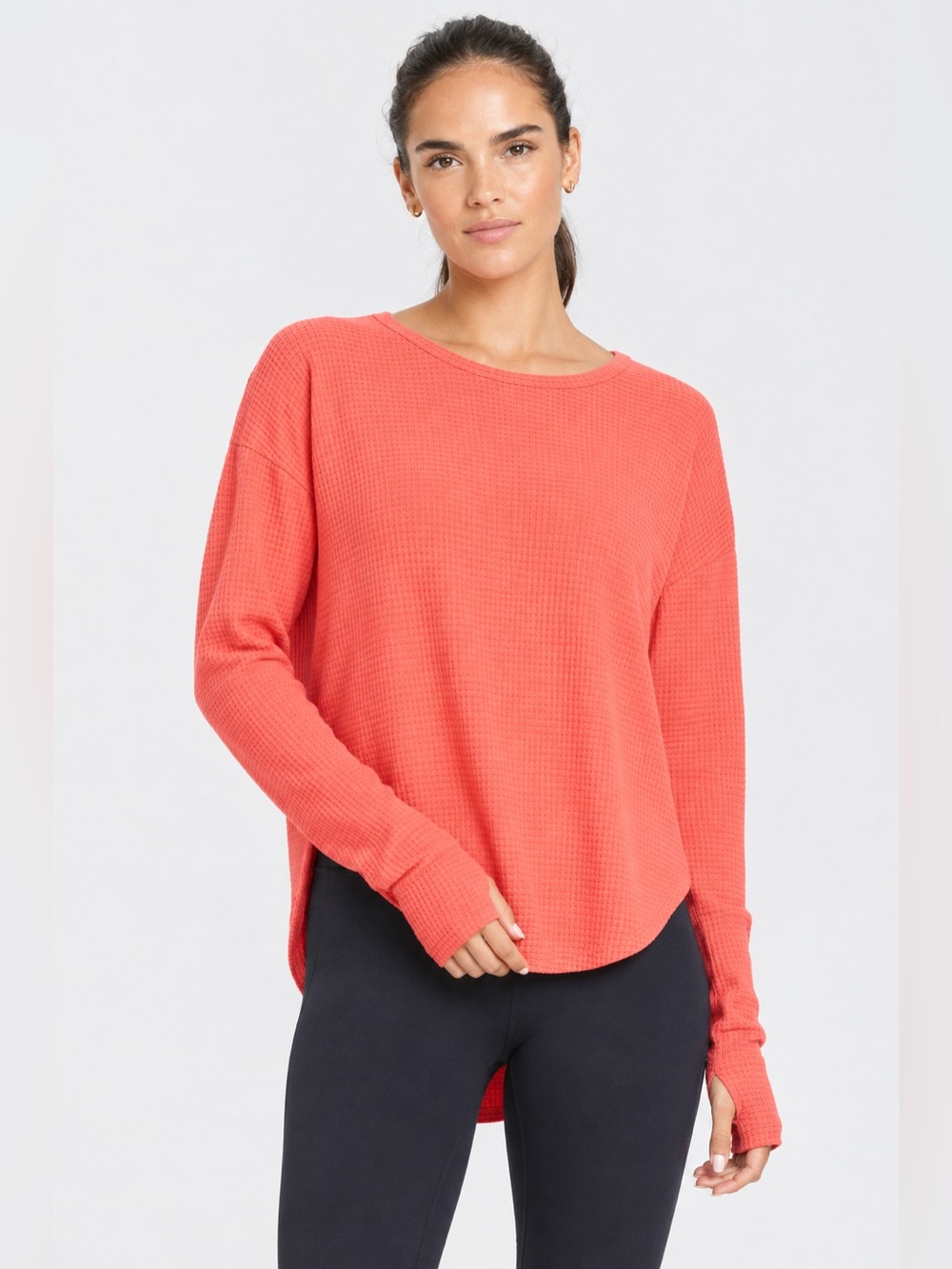 JOYLAB Coral Long-Sleeve Waffle Knit Top size small fall trending athletic